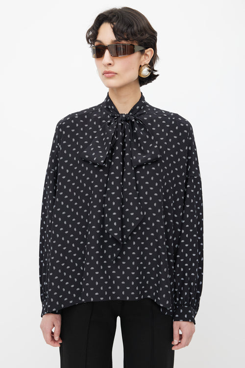 Balenciaga Black 
White Monogram Silk Shirt