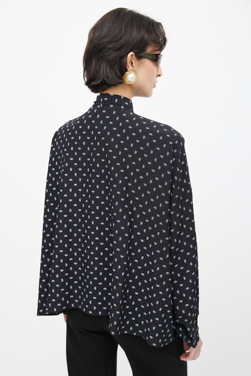 Balenciaga Black 
White Monogram Silk Shirt