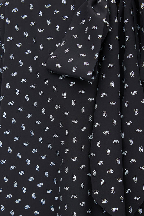 Balenciaga Black 
White Monogram Silk Shirt