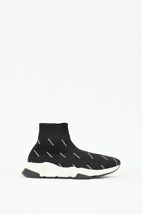 Balenciaga Black 
White Monogram Speed Knit Sneaker