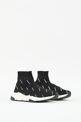 Balenciaga Black 
White Monogram Speed Knit Sneaker