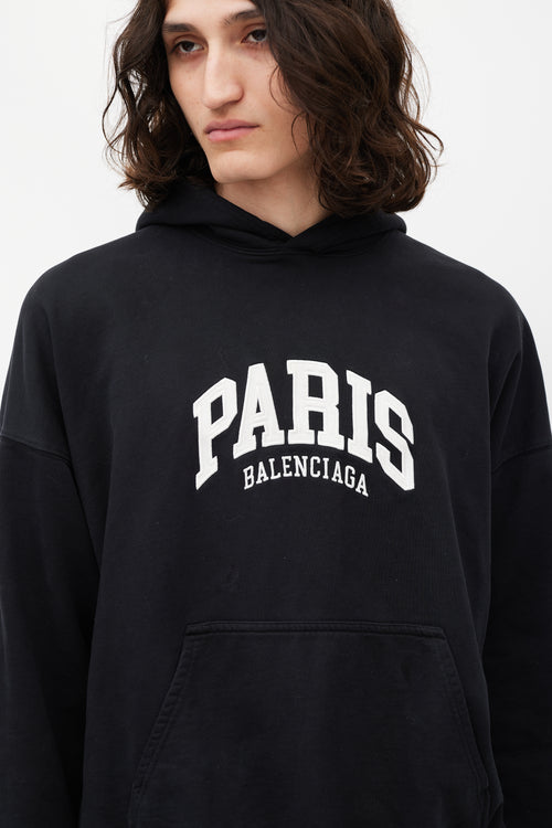 Balenciaga Black 
White Paris Logo Hoodie