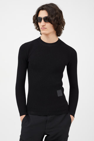 Balenciaga Black 
White Ribbed Logo Knit Top