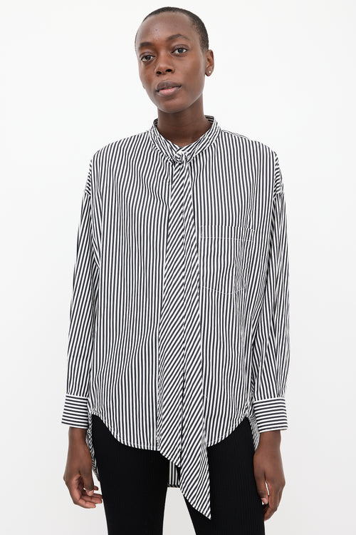 Balenciaga Black 
White Striped Logo Shirt