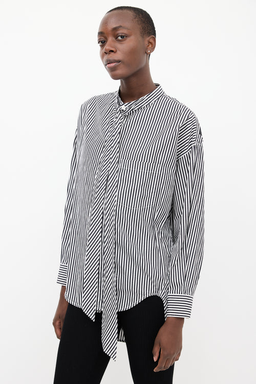 Balenciaga Black 
White Striped Logo Shirt