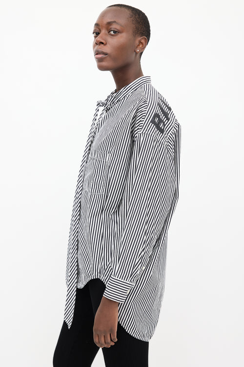 Balenciaga Black 
White Striped Logo Shirt