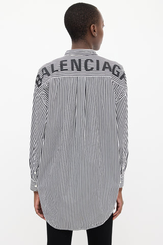 Balenciaga Black 
White Striped Logo Shirt