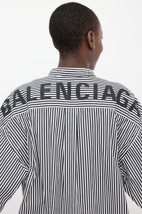 Balenciaga Black 
White Striped Logo Shirt