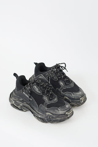 Balenciaga Black Leather Triple S Faded Sneaker