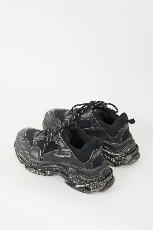 Balenciaga Black Leather Triple S Faded Sneaker