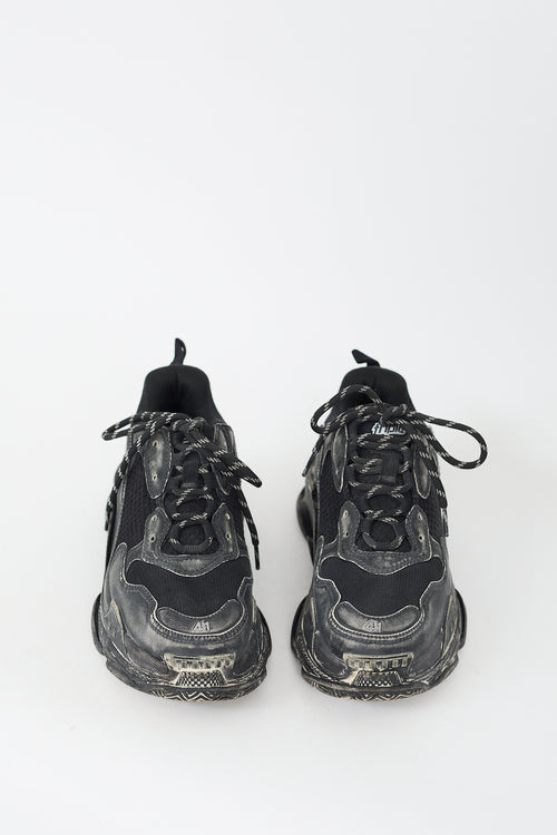 Balenciaga Black Leather Triple S Faded Sneaker