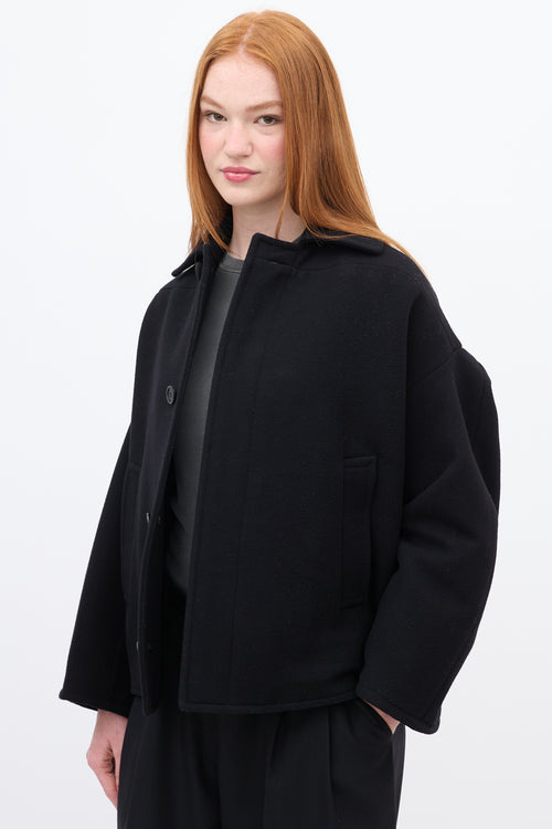 Balenciaga Black Wool 
Cashmere Upside Down Pea Coat