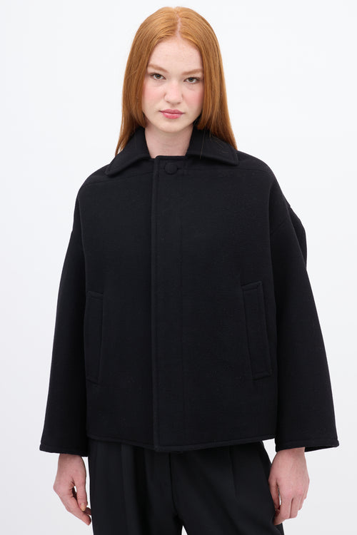 Balenciaga Black Wool 
Cashmere Upside Down Pea Coat