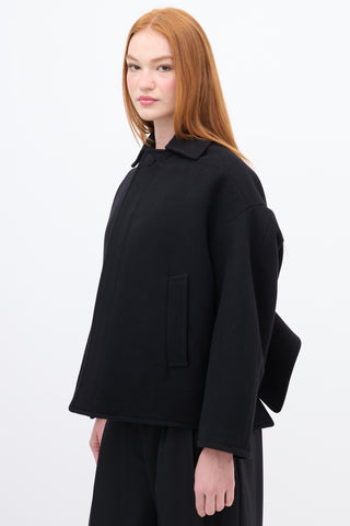 Balenciaga Black Wool 
Cashmere Upside Down Pea Coat