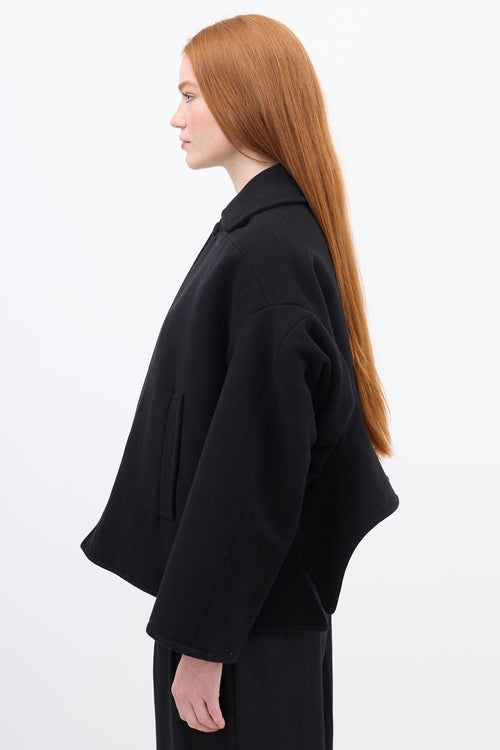 Balenciaga Black Wool 
Cashmere Upside Down Pea Coat