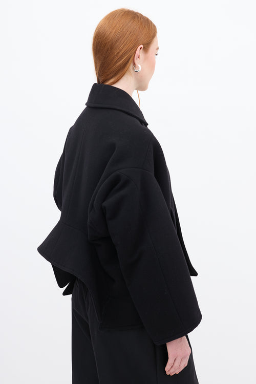 Balenciaga Black Wool 
Cashmere Upside Down Pea Coat