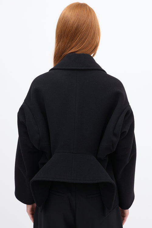 Balenciaga Black Wool 
Cashmere Upside Down Pea Coat