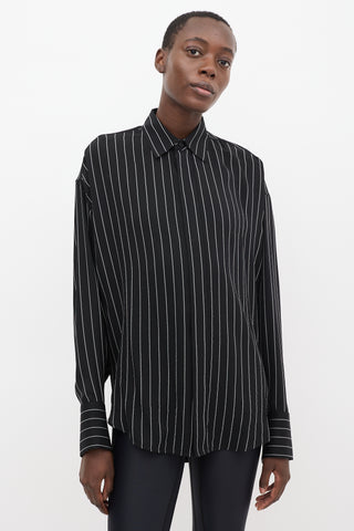 Balenciaga Black 
Grey Striped Concealed Button Up Shirt