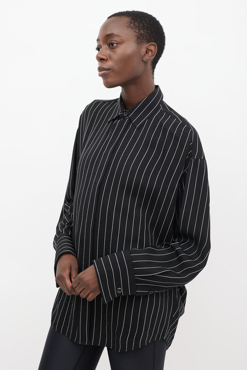 Balenciaga Black 
Grey Striped Concealed Button Up Shirt