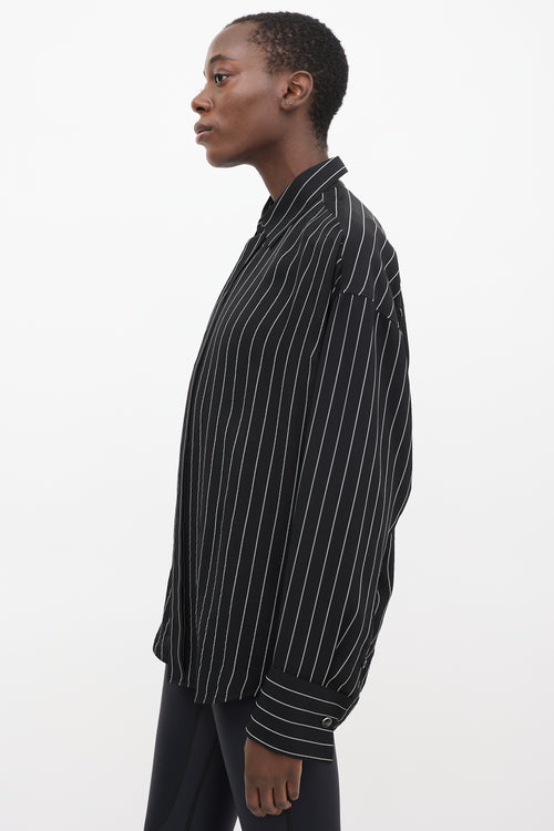 Balenciaga Black 
Grey Striped Concealed Button Up Shirt