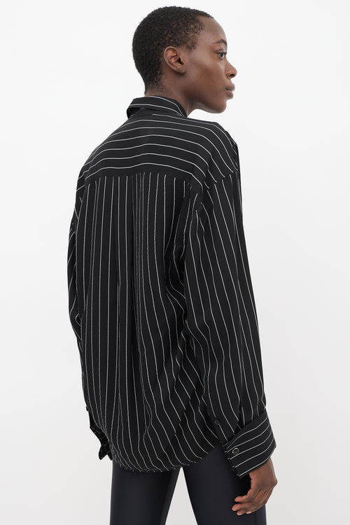 Balenciaga Black 
Grey Striped Concealed Button Up Shirt