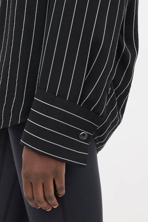 Balenciaga Black 
Grey Striped Concealed Button Up Shirt