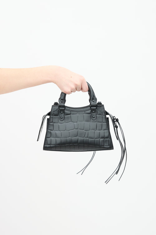 Balenciaga Black Embossed Leather Mini Neo Bag