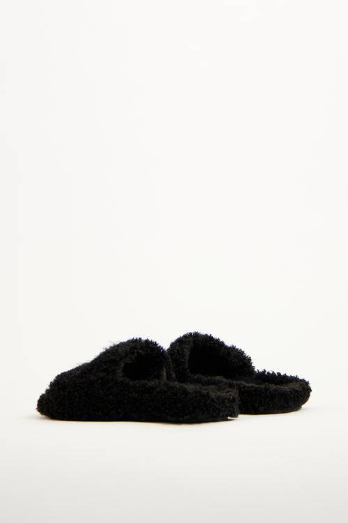 Balenciaga Black Furry Logo Slide