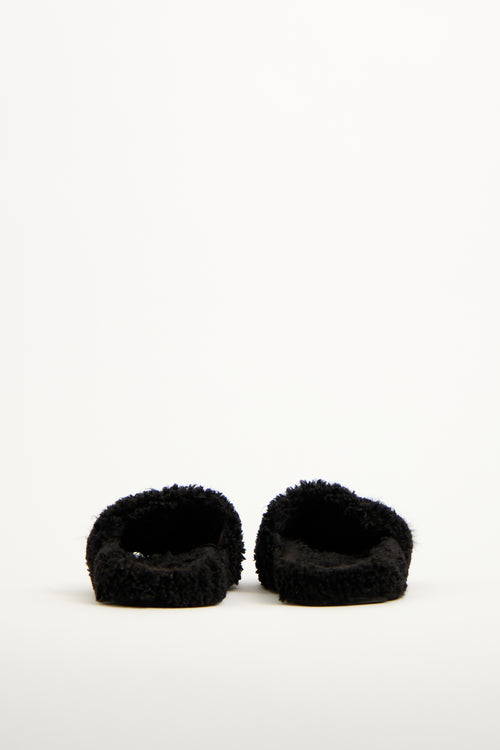 Balenciaga Black Furry Logo Slide