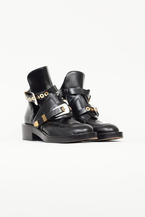 Balenciaga Black Leather Ceinture Cut Out Boot