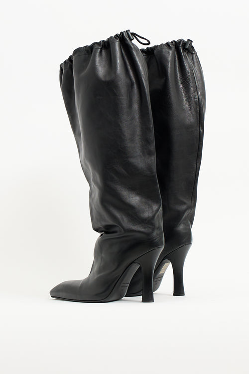 Balenciaga Black Leather Falkon Slouch Knee Boot