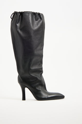 Balenciaga Black Leather Falkon Slouch Knee Boot