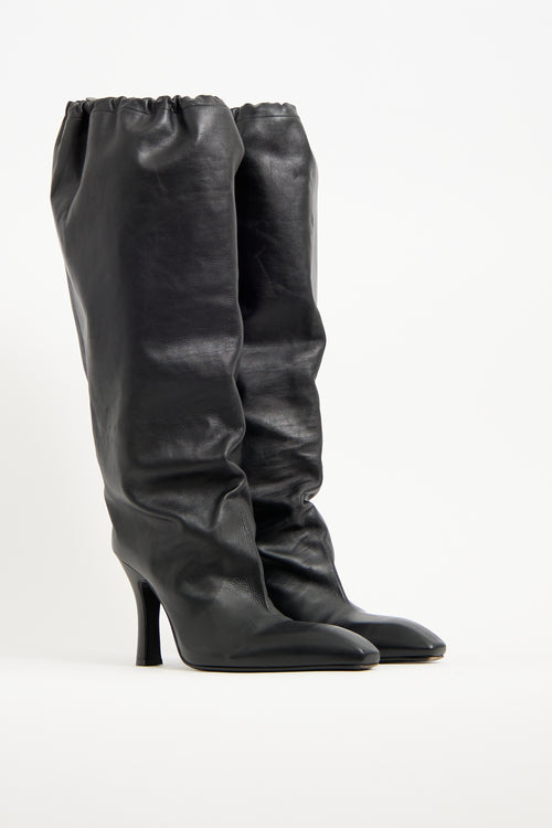 Balenciaga Black Leather Falkon Slouch Knee Boot