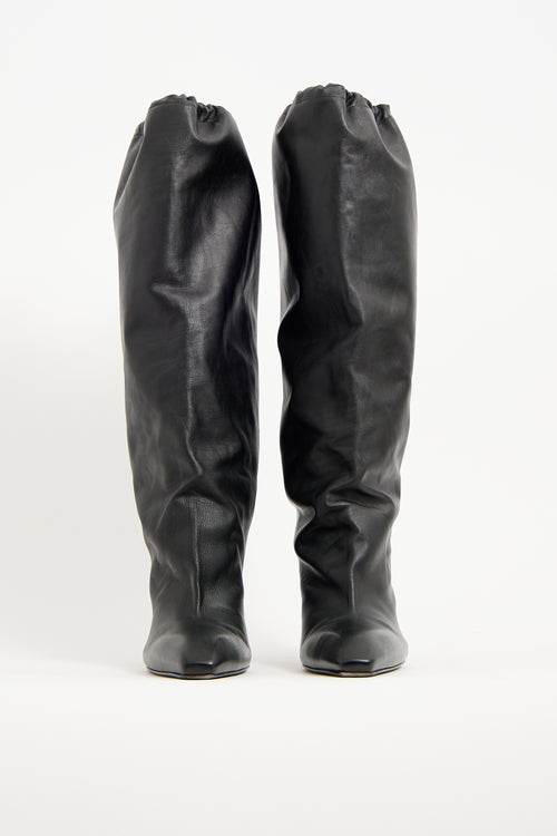 Balenciaga Black Leather Falkon Slouch Knee Boot