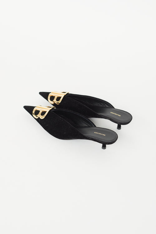 Balenciaga Black Velvet 
Gold BB Knife Mule