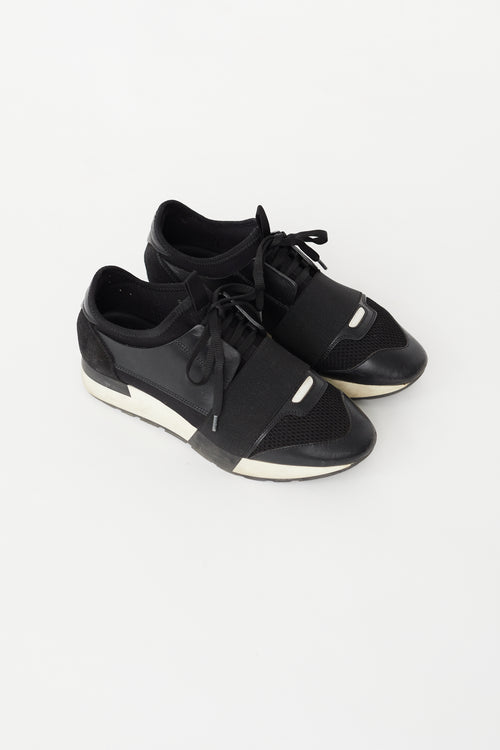 Balenciaga Black Textile 
Leather Race Sneaker