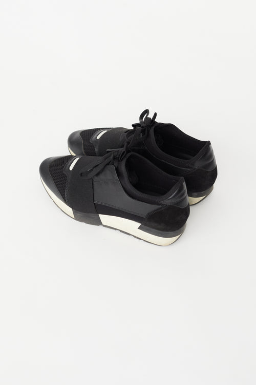 Balenciaga Black Textile 
Leather Race Sneaker