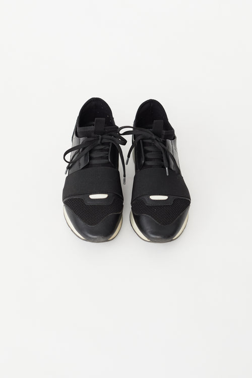 Balenciaga Black Textile 
Leather Race Sneaker