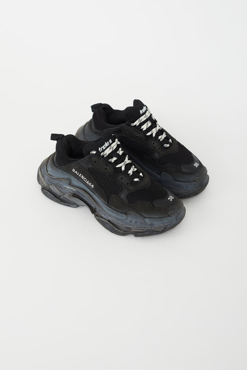 Balenciaga Black Leather 
Mesh Triple S Sneaker