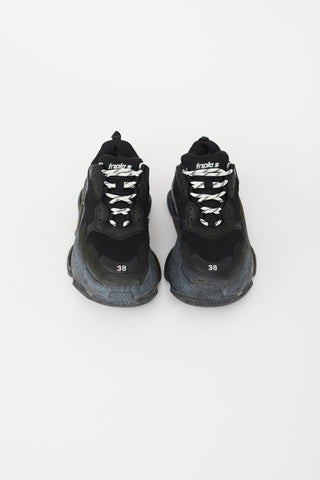 Balenciaga Black Leather 
Mesh Triple S Sneaker