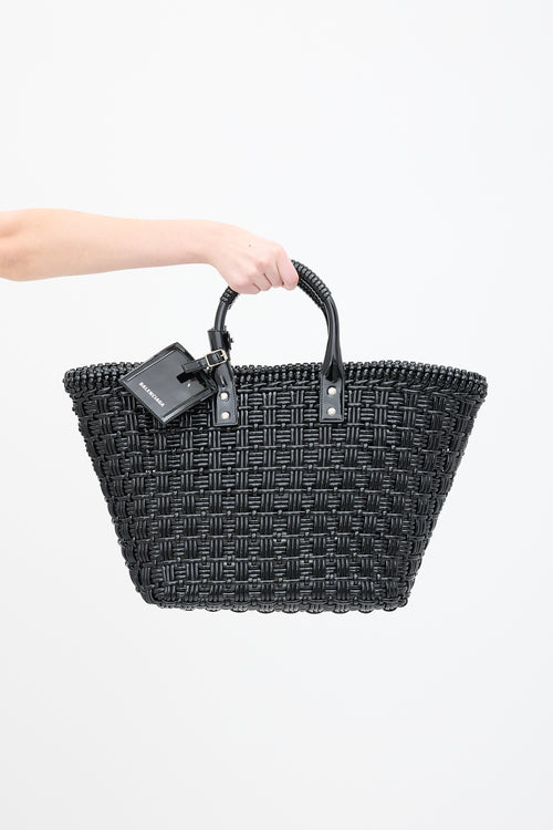 Balenciaga Black Varnished Large Bistro Basket Tote