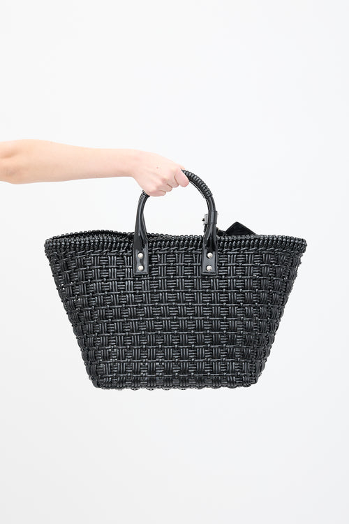 Balenciaga Black Varnished Large Bistro Basket Tote