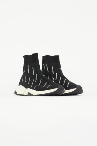 Balenciaga Black 
White Monogram Speed Knit Sneaker