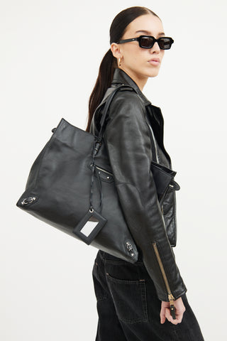 Balenciaga Black Leather A4 Papier Tote Bag