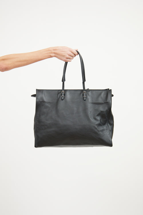 Balenciaga Black Leather A4 Papier Tote Bag