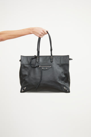 Balenciaga Black Leather A4 Papier Tote Bag