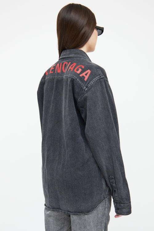 Balenciaga Grey Denim Logo Shirt