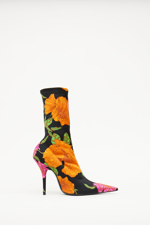 Balenciaga Black 
Multi Floral Knife Sock Bootie