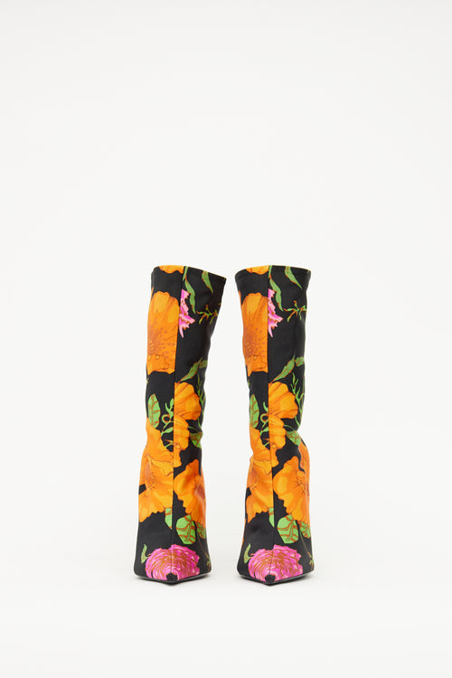 Balenciaga Black 
Multi Floral Knife Sock Bootie