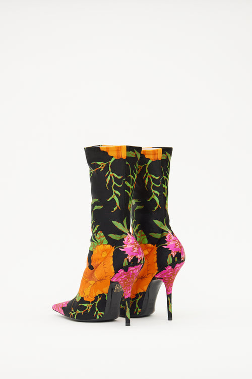 Balenciaga Black 
Multi Floral Knife Sock Bootie